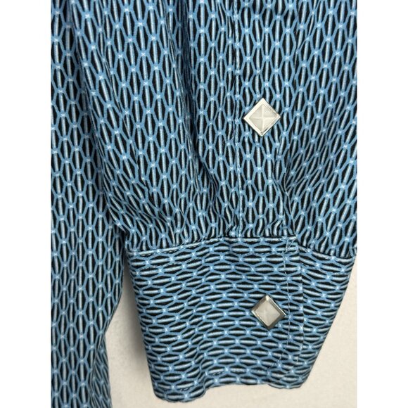 PANHANDLE SLIM‎ Western Shirt Blue w/ Black Geo Print Pearl Snap Pockets Sz XXL - Picture 5 of 8